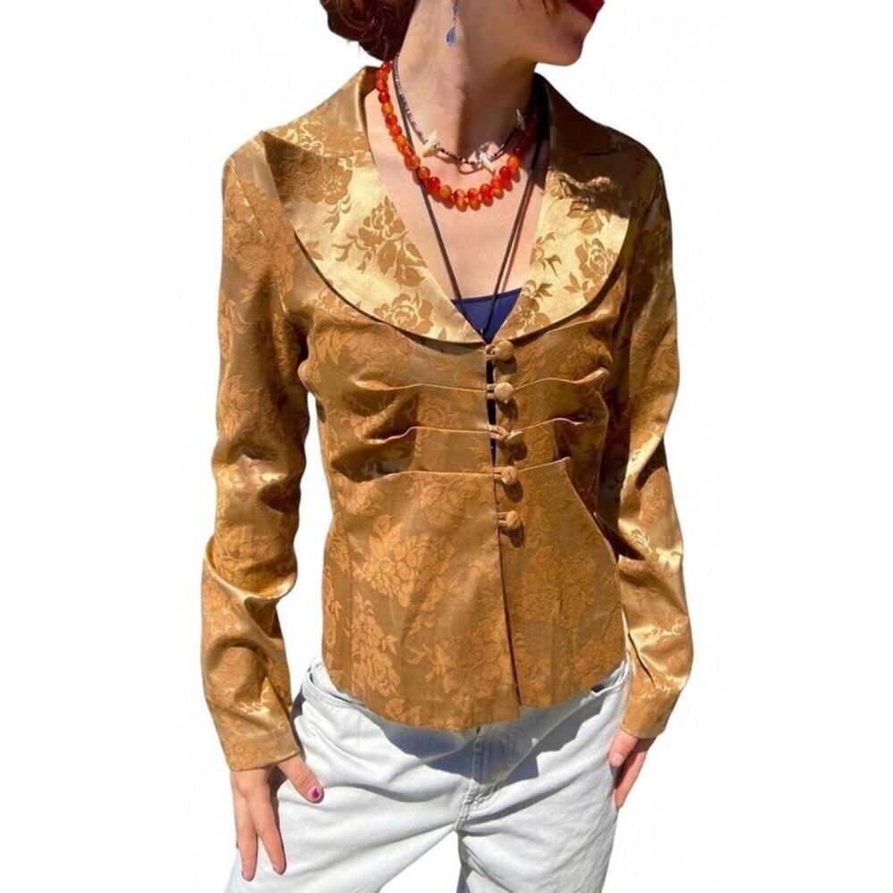 Ruby Rox Antique Gold Jacquard Blazer Jacket